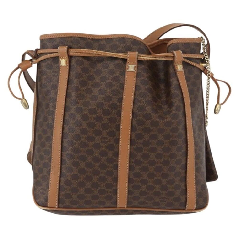 Celine Vintage Shoulder Bag Macadam Canvas & Leather Brown Canvas Shoulder Bag